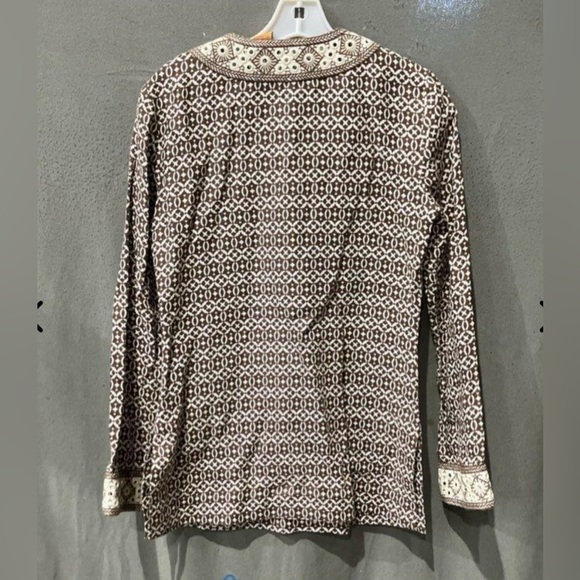 Tory Burch Brown and White Embellished Linen size 2 - Picture 4 of 6